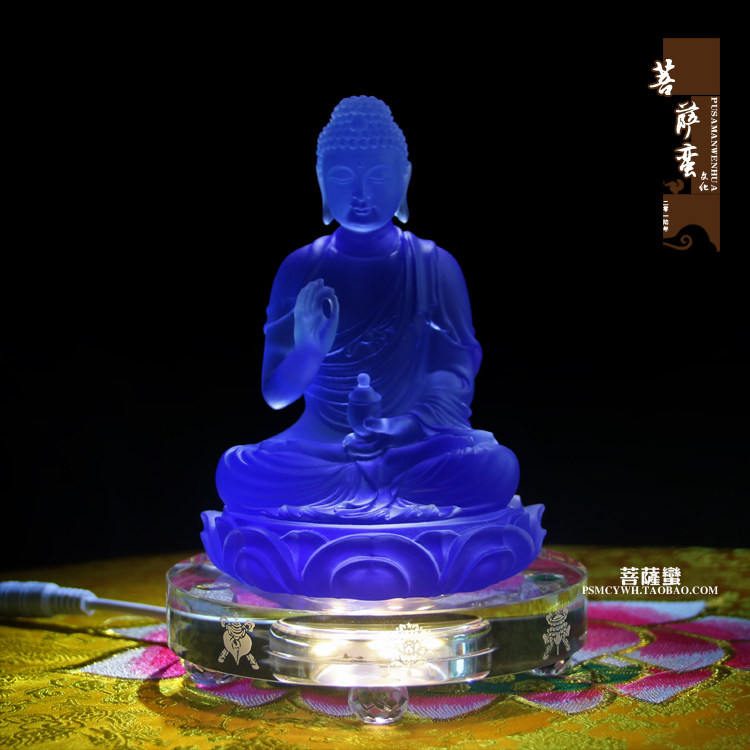 琉璃汉传药师琉璃光如来 琉璃禅宗显宗药师如来像 琉璃像摆件