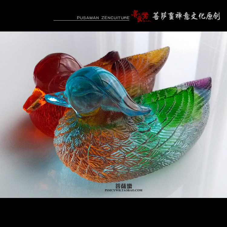 琉璃永浴爱河 琉璃结婚礼物礼品摆件  创意 琉璃鸳鸯家居摆件纪念