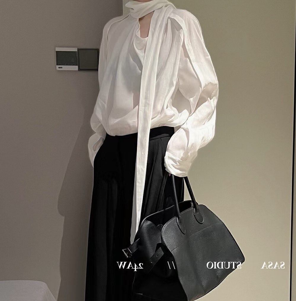 [葡萄成熟时]姐姐系专属韵味紫飘带透视衫防晒衬衣2024设计感衬衫