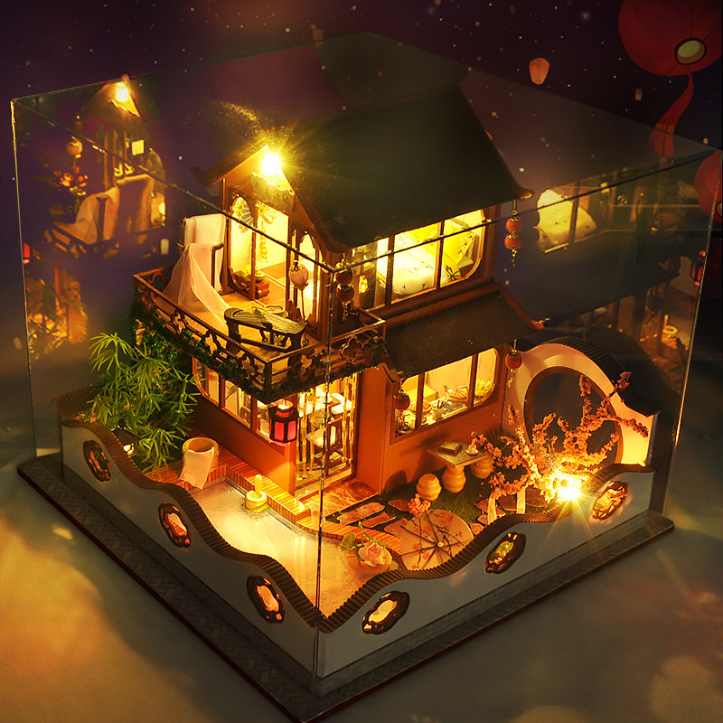 diy小屋别墅中国风创意手工制作房子建筑模型玩具六一儿童节礼物