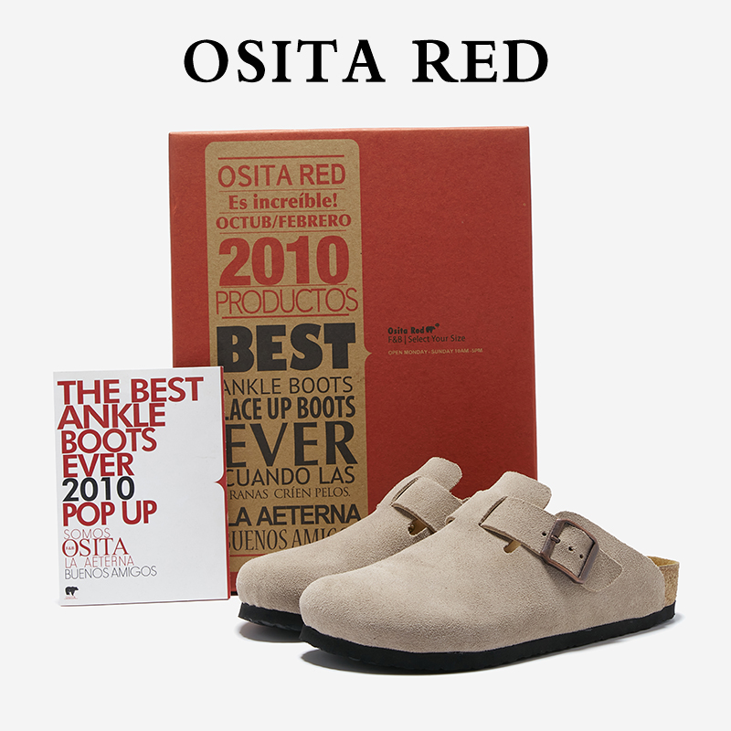 OSITARED真皮勃肯鞋厚底拖鞋女外穿钓鱼勃肯半拖勃肯鞋