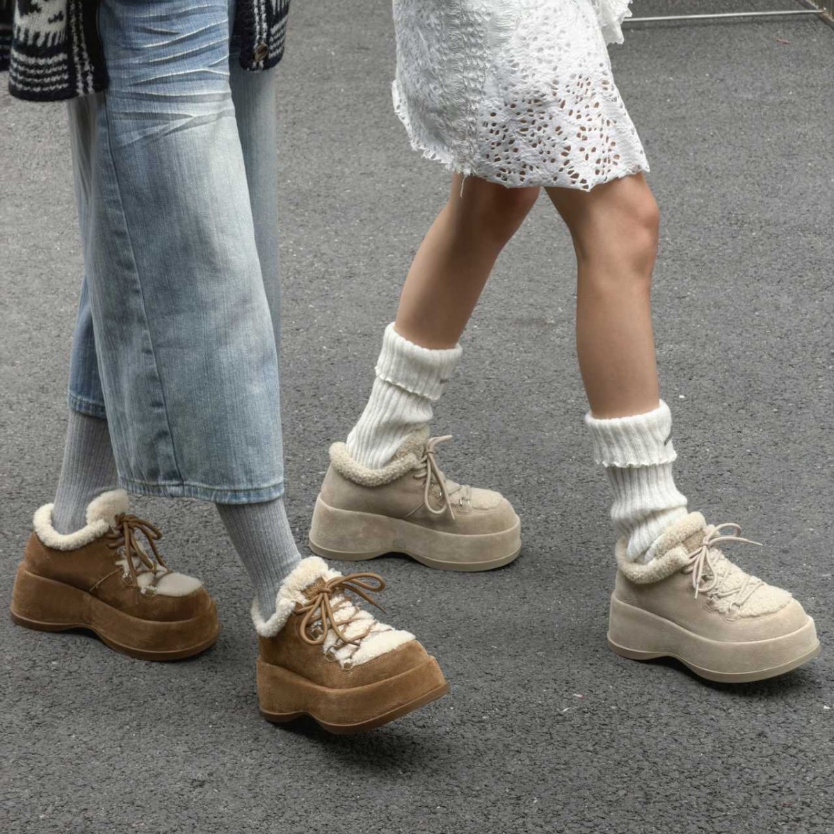 2025冬季羊毛绒厚底松糕加绒勃肯鞋女真皮毛毛鞋小个子穿棉鞋保暖