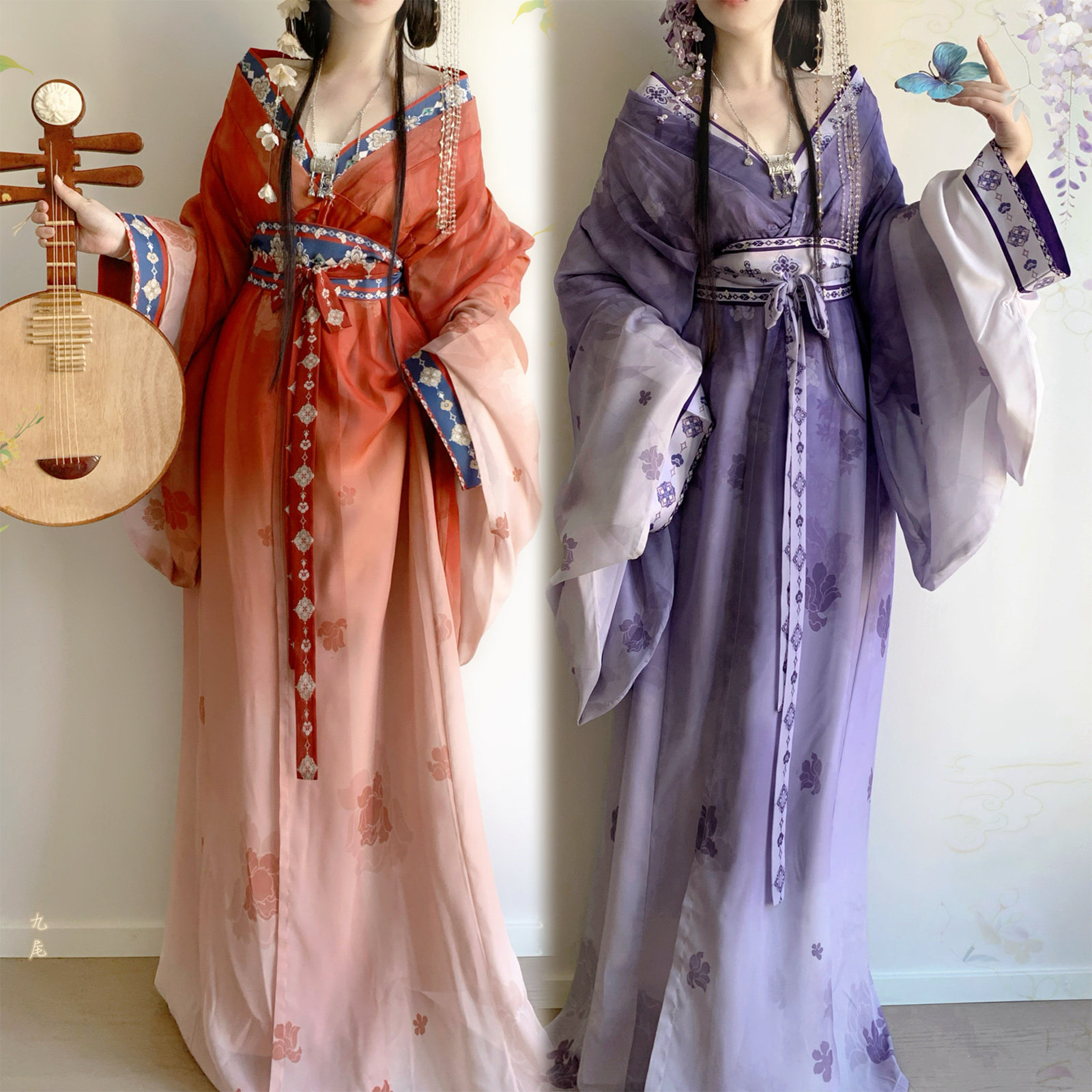 壹拾柒汉服女【大乔小乔】cos原创战国袍直据交领印花仙气秋冬款