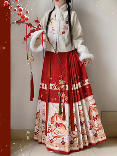 立领加绒刺绣马面裙日常汉元 新中式 素 遇锦鲤 壹拾柒汉服女冬季