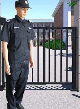 保安服夏季短袖黑色涤棉网格保安门卫巡查职业服装庄重结实耐穿