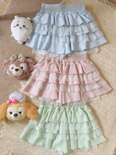 扣扣商店CokoStore 原创粉色蓝色薄荷绿多色短裙少女花边蛋糕裙裤
