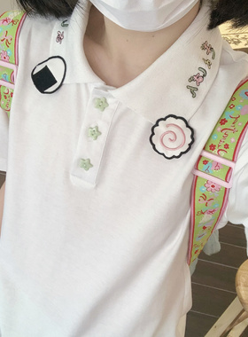 扣扣商店CokoStore 原创polo短袖饭团鱼板刺绣可爱t恤正肩显瘦