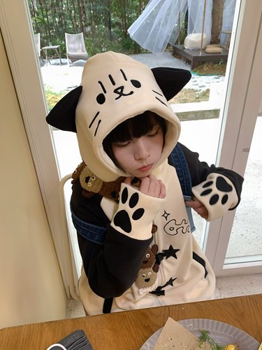 扣扣商店CokoStore 原创小猫外套可爱猫耳插肩袖摇粒绒加厚棉服