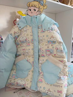 扣扣商店CokoStore原创可爱雪人小猫印花羽绒服加绒加厚保暖外套