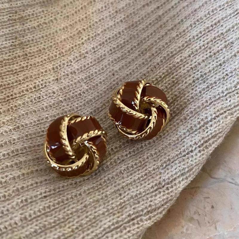奥特莱斯撤柜18K金咖啡色耳钉法式复古同心结耳环女高级感耳饰,居家布艺,珠子/钻饰/花朵等配饰,淘宝优惠券,粉丝福利购,淘宝优惠卷