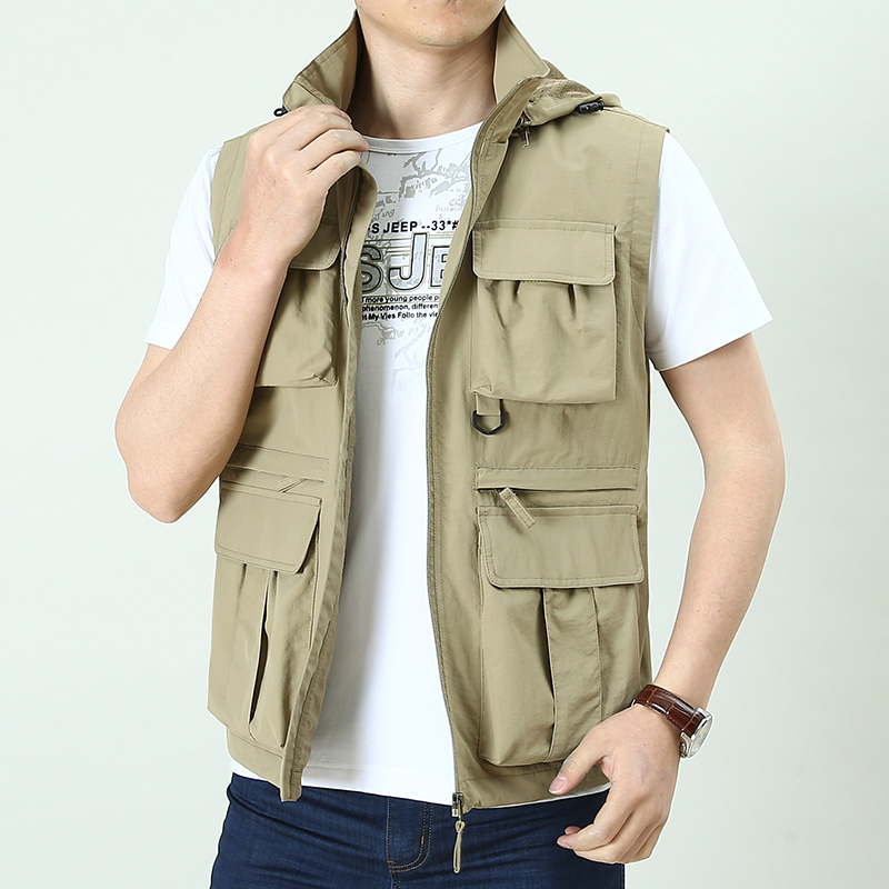 连帽马甲男士薄款背心速干坎肩