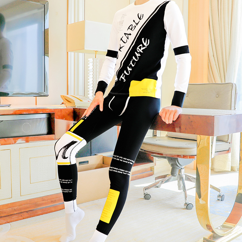 纯棉秋衣秋裤男套装男士薄款保暖内衣潮流个性全棉打底裤青年学生