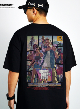 数码直喷 PS5游戏美式侠盗猎车GTA6短袖T恤圆领重磅纯240G棉男女