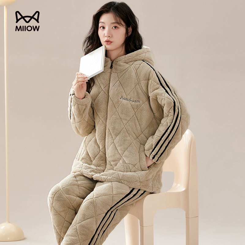 贵妃绒夹棉睡衣 冬天可外穿 2024冬季新款