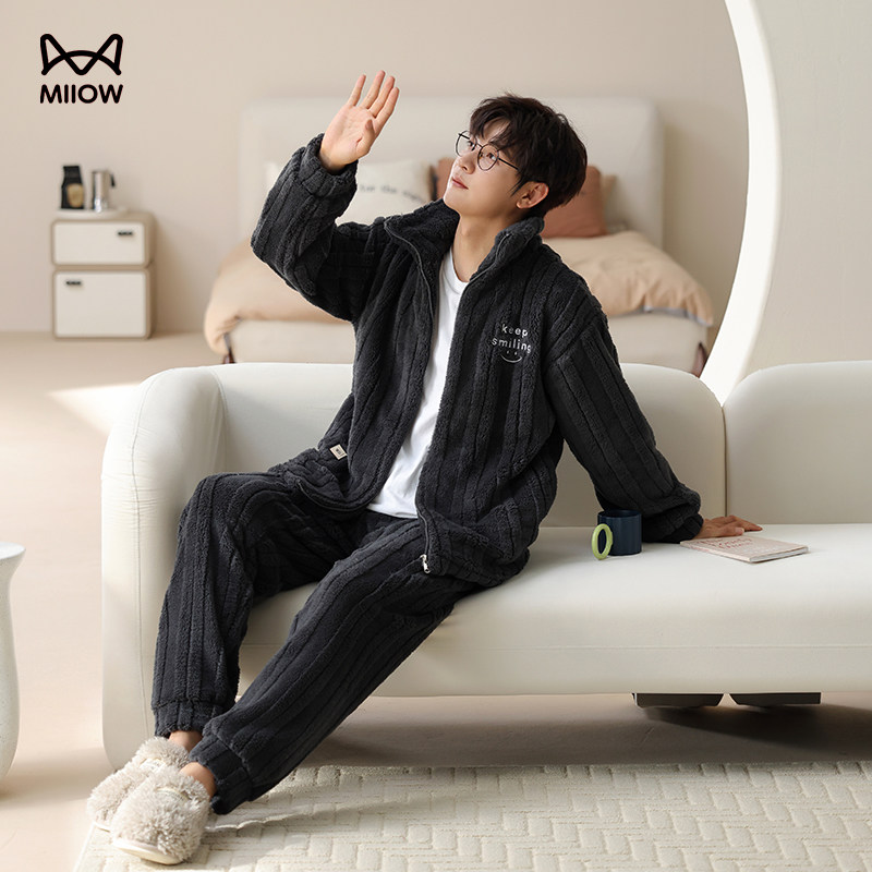 猫人保暖睡衣冬季男双面法兰绒加绒加厚保暖家居服可外穿保暖套装,女士内衣/男士内衣/家居服,睡衣/家居服套装,淘宝优惠券,粉丝福利购,淘宝优惠卷