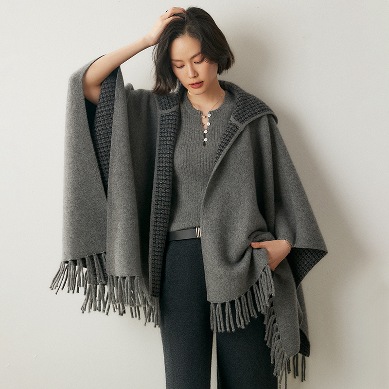 春秋时尚优雅山流苏山羊绒披肩