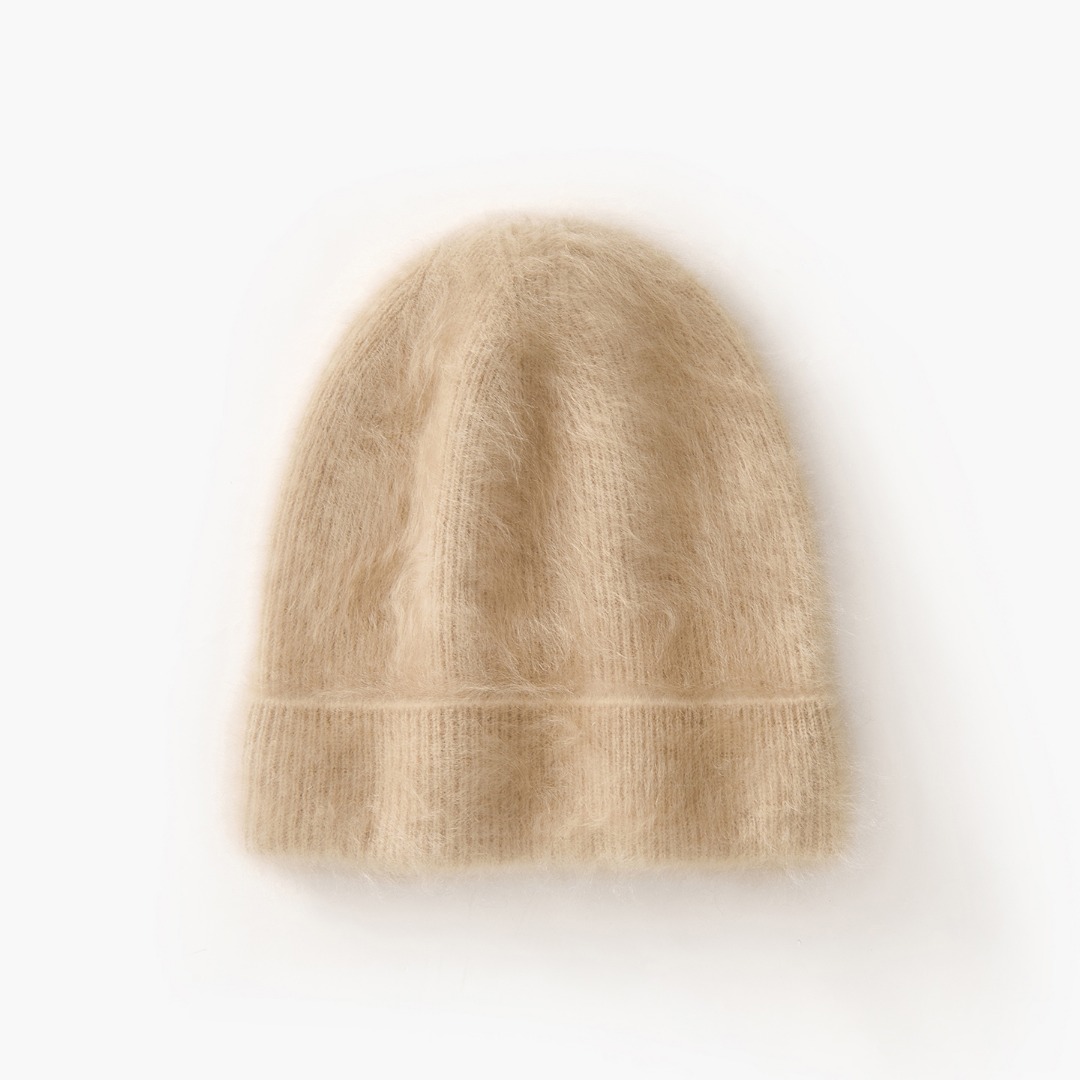 2025新款山羊绒拉绒圆领针织帽女宽松慵懒风打底帽