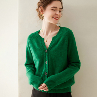 外搭圆领针织上衣外套 女秋轻奢气质长袖 之禾同款 羊绒开衫
