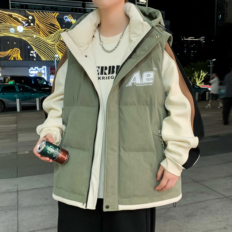 连帽马甲男冬季2025新款潮牌坎肩无袖外套男青少年羽绒棉马夹上衣