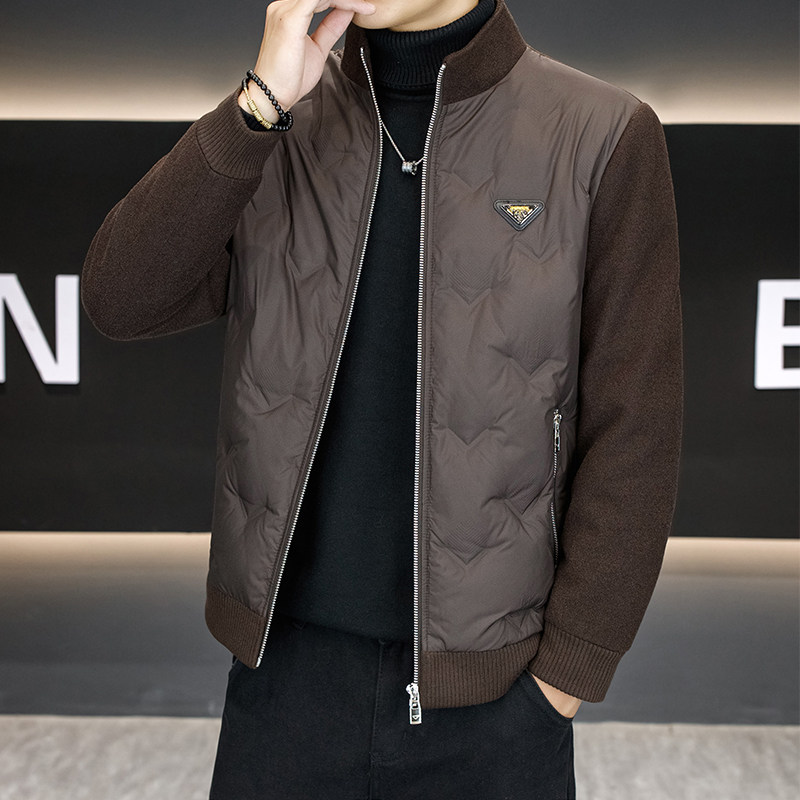 成熟男人夹克2025新款拼色羽绒外套男高端奢华保暖立领冬装羽绒服