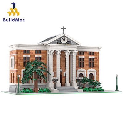 BuildMOC拼装积木玩具电影回到未来场景钟楼法院大楼广场建筑街景