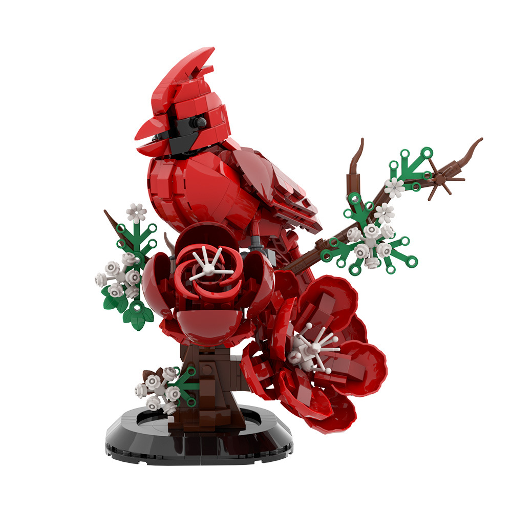 【高砖零件】红衣主教鸟蜡嘴鸟北美红雀动物模型MOC拼装积木玩具