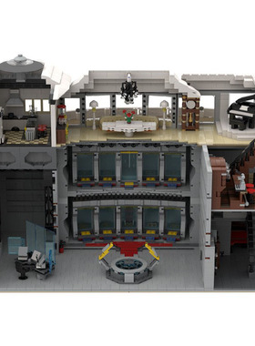 钢铁侠基地盔甲厅反浩克装甲机库建筑模型MOC-37124拼装积木玩具