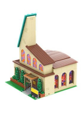 【高砖零件】辛普森一家斯普林菲尔德教堂MOC-148028拼装积木玩具