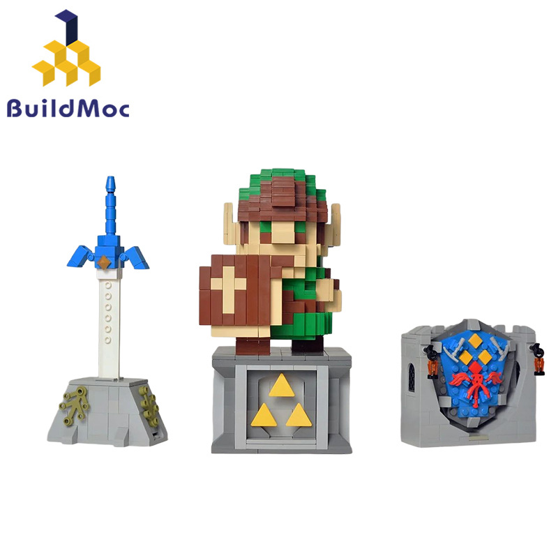 BuildMOC塞尔达传说林克大师之剑海拉鲁盾武器模型拼装积木玩具