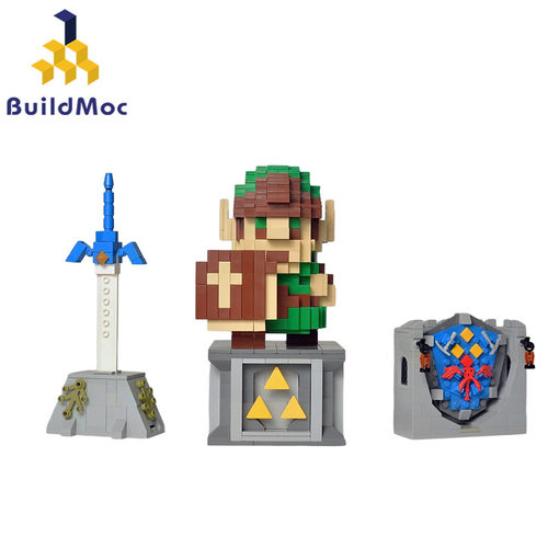 BuildMOC塞尔达传说林克大师之剑海拉鲁盾武器模型拼装积木玩具