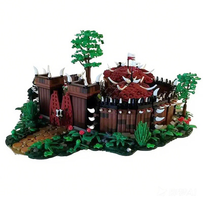 森林兽人部落营地基地建筑积木