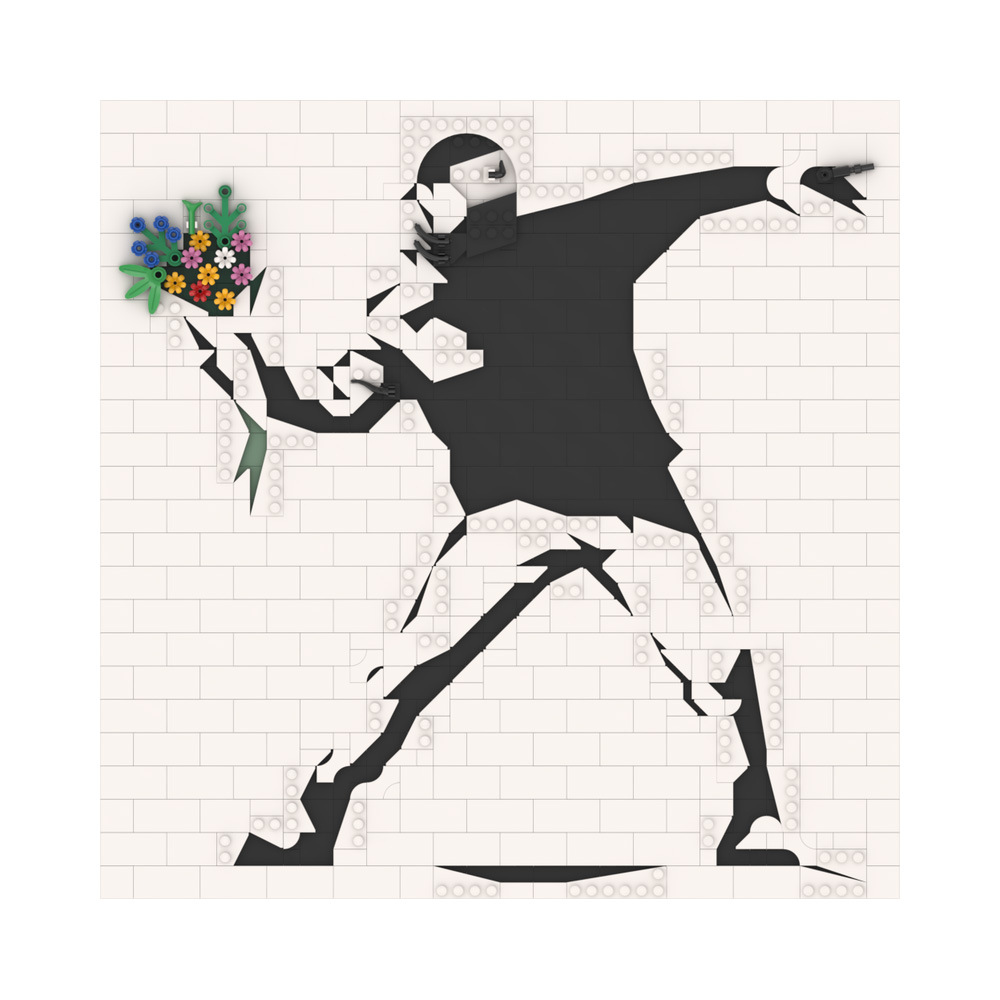 班克斯掷花者涂鸦艺术画摆件积木