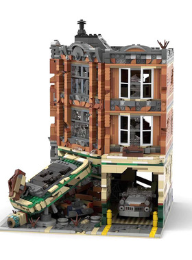 世界末日废土版街角汽车维修站10264建筑MOC-66422拼装积木玩具