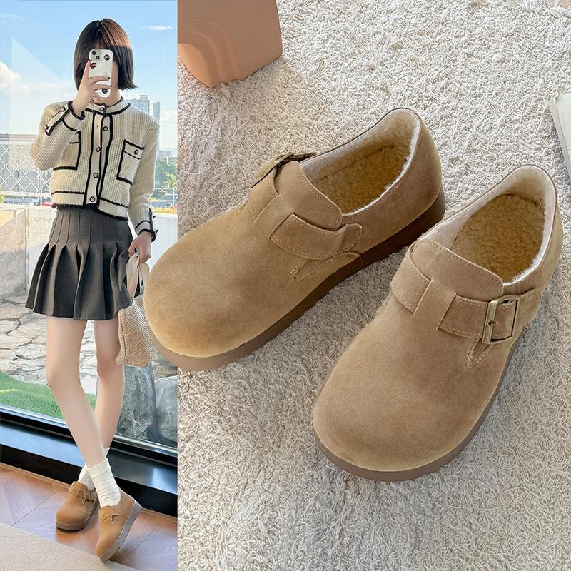 大码女鞋41到43加绒勃肯鞋厚底百搭冬季保暖棉鞋一脚蹬毛毛博肯鞋