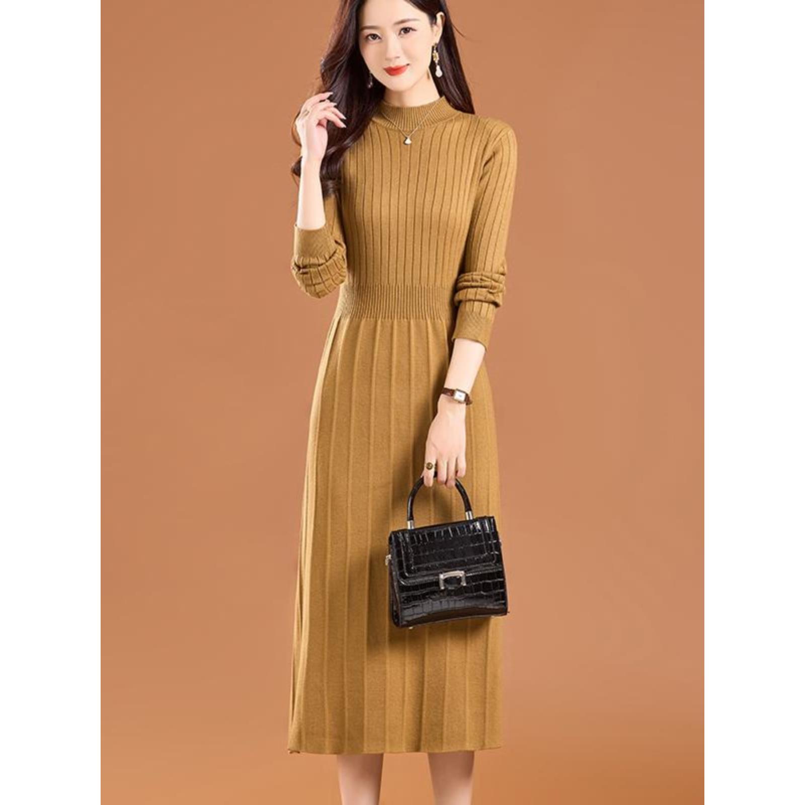 毛衣裙中长款女装秋冬配大衣的羊毛打底裙春秋内搭过膝针织连衣裙