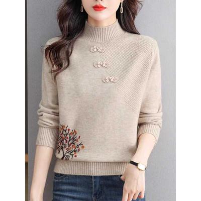 中国风半高领针织毛衣女2025新款秋冬洋气中年妈妈内搭打底衫上衣