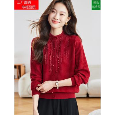 2025秋冬新款半高领蕾丝拼接羊毛衫女时尚内搭毛衣洋气打底针织衫