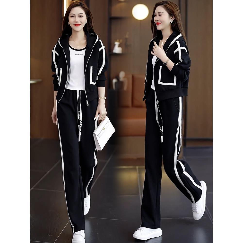 休闲运动服套装女士2025春秋装新款时尚洋气时髦外套阔腿裤两件套