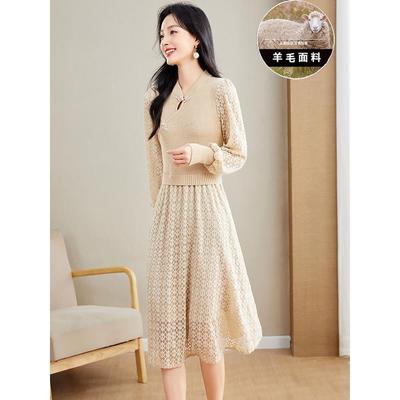 羊毛针织连衣裙女秋冬季2025新款中长款洋气配大衣的内搭毛衣裙厚