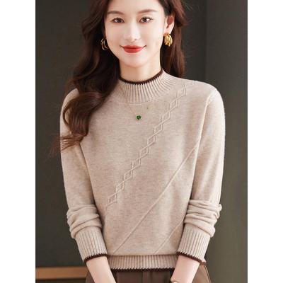 2025秋冬新款半高领时尚百搭羊毛针织衫女秋冬加厚内搭毛衣打底衫