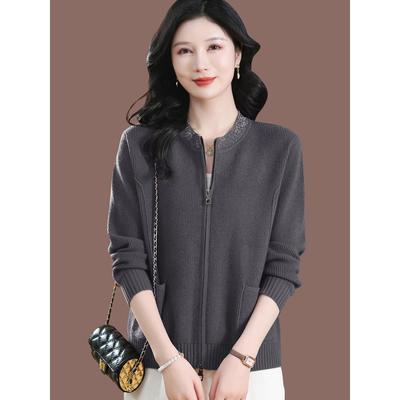 短款羊毛针织棒球服外套女2025春季新款洋气拉链毛衣开衫外搭春秋