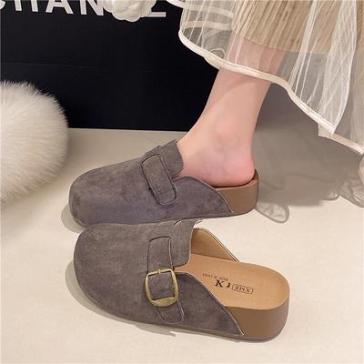 厚底勃肯鞋女2025新款秋冬外穿复古包头拖鞋增高一脚蹬半拖博肯鞋