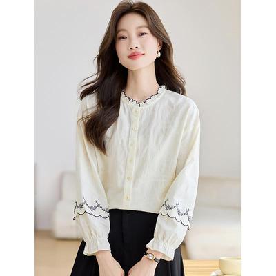 木耳边法式小资小上衣早秋女装2025新款高级感轻奢减龄洋气衬衫