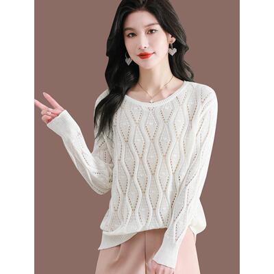 镂空羊毛针织衫罩衫女春秋季薄款2025新款毛衣低领打底上衣