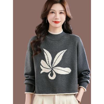 高腰短款毛衣女配裙子秋冬2025新款洋气内搭提花半高领羊毛打底衫