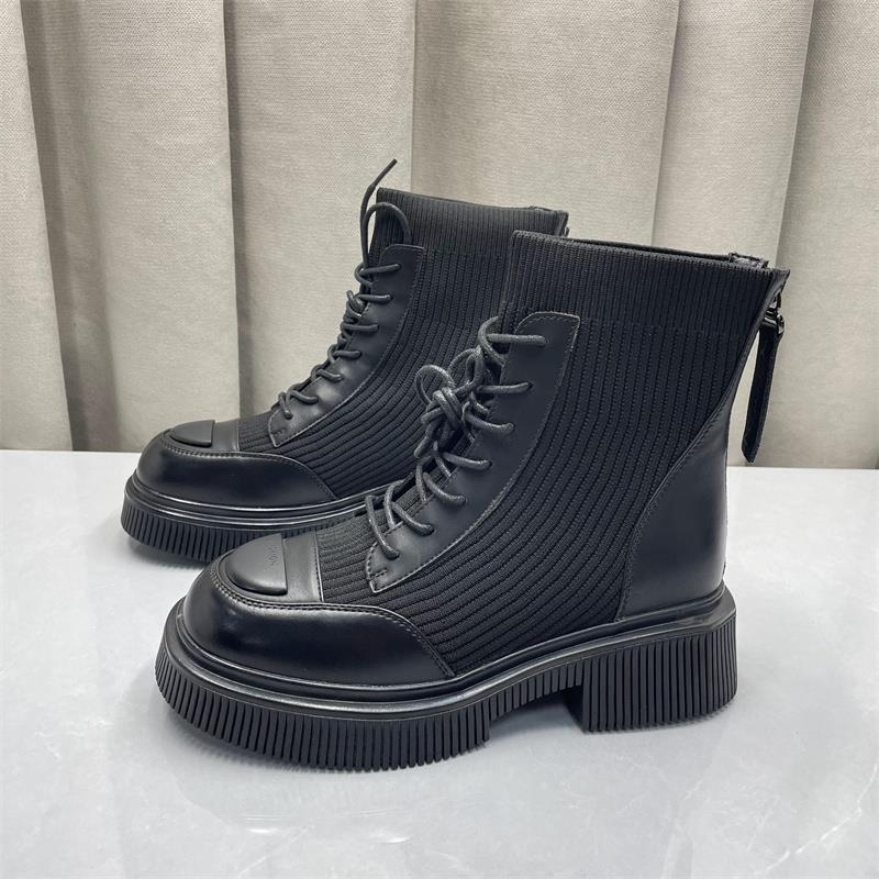 撤柜断码处理女鞋2024年新款秋冬瘦瘦袜靴弹力布马丁靴英伦风短靴