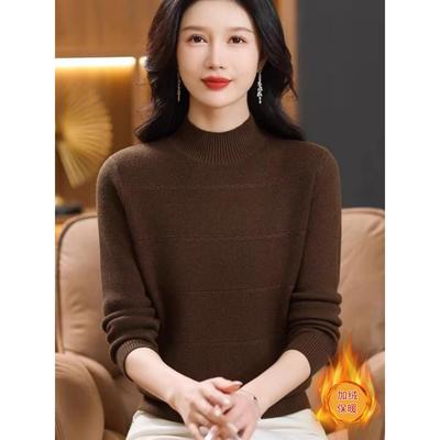 秋冬加绒加厚打底衫女内搭一体绒半高领毛衣2025新款冬季保暖上衣