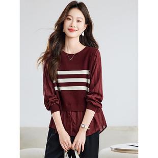 2025秋装新款时尚女特别洋气有气质的上档次假两件拼接衬衫女上衣