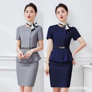 胖东来高端职业套装女灰色正装珠宝酒店前台客服柜姐置业顾问工作