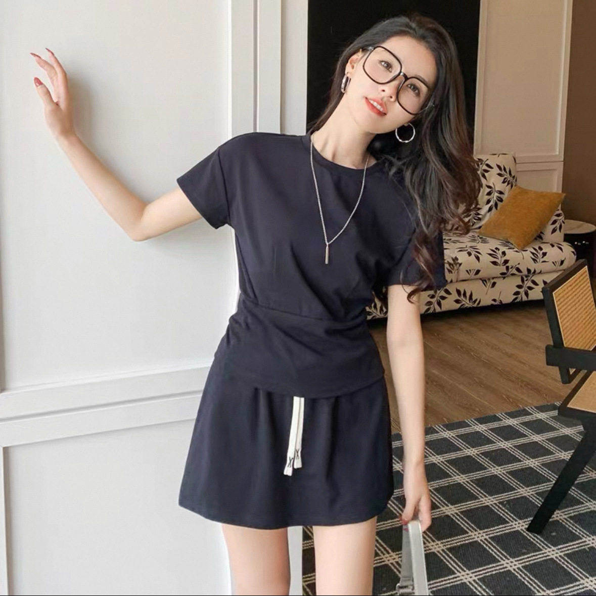 胖东来欧货休闲运动套装女夏季2025新款韩版显瘦高级感短袖短裤裙